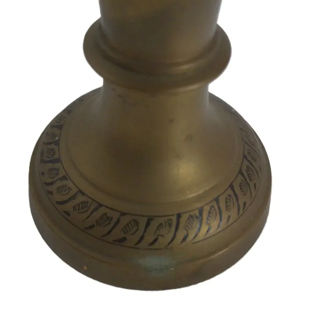 Vintage Hand-Etched Brass Vase with Ornate Floral Enamel Inlay Made in India